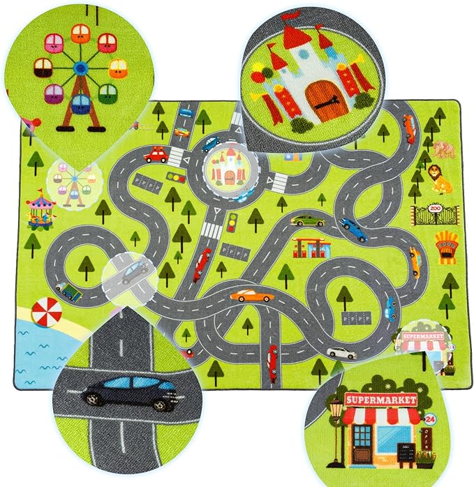 HOMORE Kids Play Mat Rug, Fun and Educational City Play Rug for Hot Wheels Track Racing and Toys, Kids Carpet Playmat Area Rug for Children Bedroom Play Room Nursery, 3x5 Feet