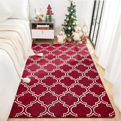 Chicrug Shag Geometric 4x6 Area Rug for Living Room, Large Modern Memory Foam Indoor Carpet, Fluffy Rug for Bedroom Bedside Room Decor for Family Girls Kids Nursery, Wine Red/White