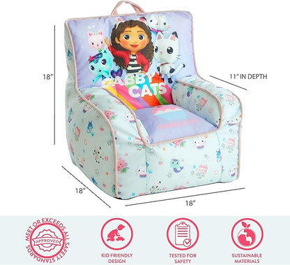 Idea Nuova Gabby's Dollhouse Kids Fabric Bean Bag Chair with Piping & Top Carry Handle, Large