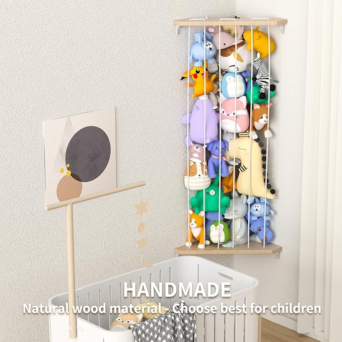 Stuffed Animal Storage Toy Storage Organizer, Upgraded Stuffed Animal Hammock Corner & Stuffed Animal Net for Plushie Toys with Adjustable Height for Kids Playroom Bedroom Organizer