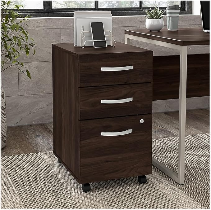 Bush Business Furniture HYF216BWSU-Z Hybrid 3-Drawer Mobile File Cabinet, Letter/Legal, Black Walnut, 20-Inch