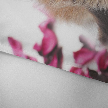 Cat Comforter Set Queen Size for Kids Pink Flowers Cats 3Pcs Bedding Set for boys and Girls (1Summer Comforter+ 2 Pillowcases) Lovely Animal Pets Duvet Set