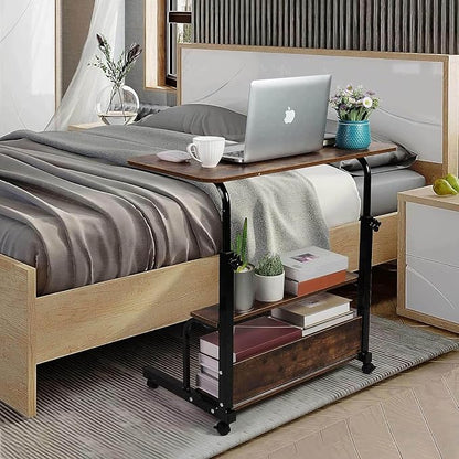 Adjustable Home Office Computer Desk Writing Desk with Storage Shelves Simple Style Workstation for Home Office Small Spaces Storage Table with Wheels Mobile Convenient Brownish, XY-1