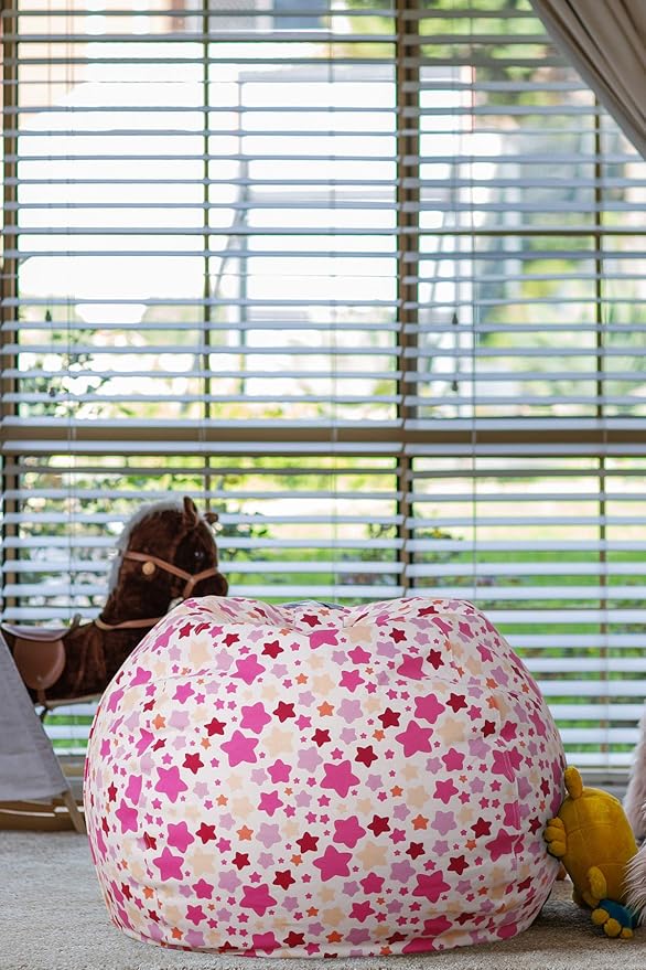 Wekapo Stuffed Animal Storage Bean Bag Chair Cover for Kids | Stuffable Zipper Beanbag for Organizing Children Plush Toys Large Premium Cotton Canvas (Small star, X-Large)