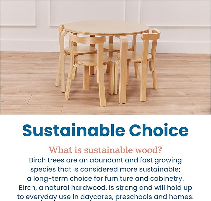 ECR4Kids ECRKids Seating, 5-Piece Table and Chairs Set, Natural