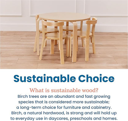 ECR4Kids ECRKids Seating, 5-Piece Table and Chairs Set, Natural