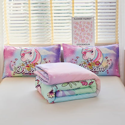 Unicorn Bedding Full,Teen Girl Comforter Set Full,Unicorn Comforter Set Full,Girls Room Decor with 2 Pillowcases,Full Size Comforter Set for Girls