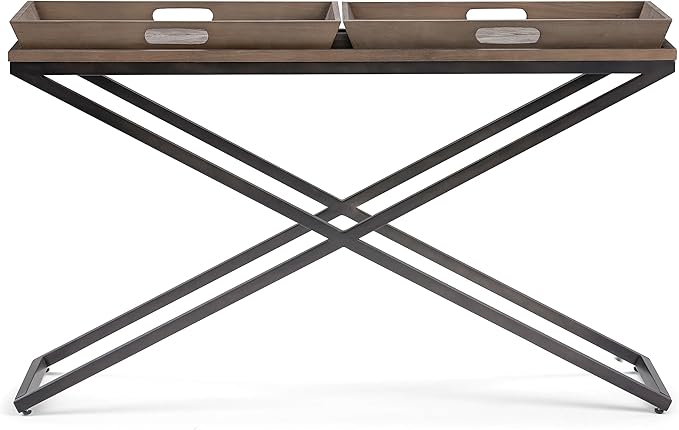 SIMPLIHOME Damien SOLID ELM WOOD 50 Inch Wide Console Table in Distressed Natural Elm, For the Living room, Entryway and Bedroom