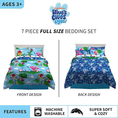 Franco Kids Bedding Super Soft Comforter and Sheet Set with Sham, 7 Piece Full Size, Blues Clues