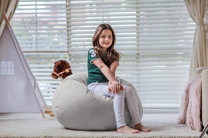 Wekapo Stuffed Animal Storage Bean Bag Chair Cover for Kids | Stuffable Zipper Beanbag for Organizing Children Plush Toys Large Premium Cotton Canvas (Solid Grey, XX-Large)