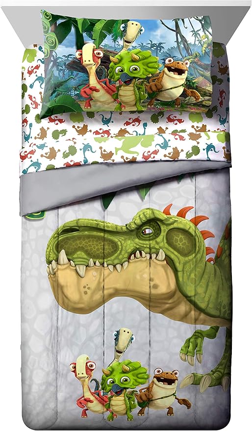 Jay Franco Gigantosaurus 4 Piece Toddler Bed Set – Bed Set includes Toddler Size Comforter & Sheet Set - Bedding Features Dinosaur Rocky, Bill, Tiny, & Mazu (Official Gigantosaurus Product)