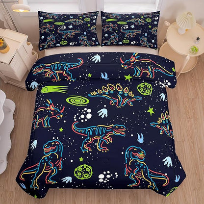 NINENINE Dinosaur Comforter Sets for Boys,Kids Dinosaur Bedding Set,Twin Size Bedding Sets for Boys Kids,Dark Blue Comforter Set with 1 Comforter 1 Pillowcase…