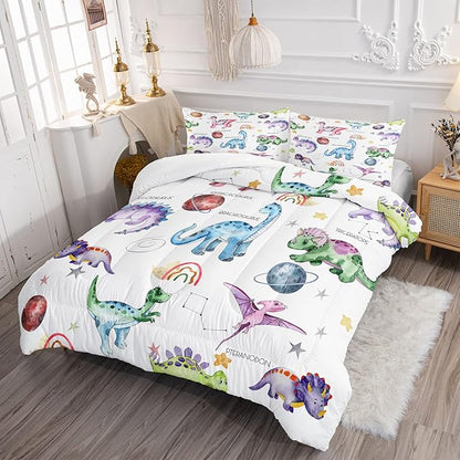CVHOUSE Dinosaur Bedding Set,Dinosaur Comforter,Dinosaur Comforter Set Full,Microfiber Quilt Set with 1 Comforter and 2 Pillow Cases- 3 Piece