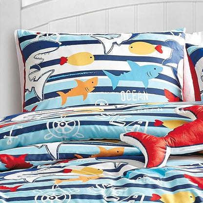 for Kids Ocean Life 4-Piece Comforter Set - Beautiful Motif Design Bedding Set with Embrodery Print
