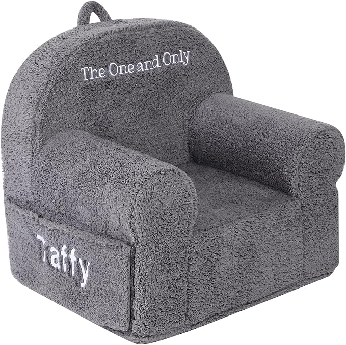 Personalized Kids Chair, High Back Toddler Sherpa Chair, Customize with Name, Grey