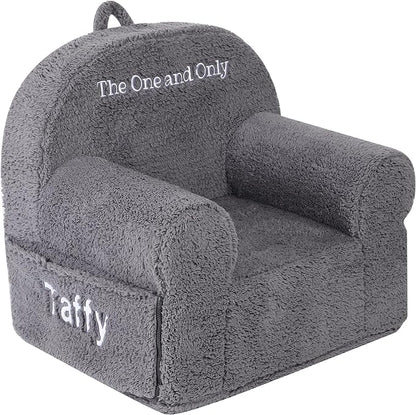Personalized Kids Chair, High Back Toddler Sherpa Chair, Customize with Name, Grey