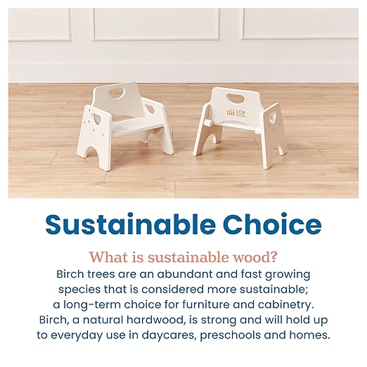 ECR4Kids Stackable Wooden Toddler Chair, 6in, Kids Furniture, White Wash, 2-Pack