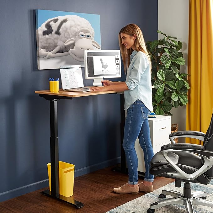 Serta Creativity Electric Height Adjustable Desk, 47" Inch Wood Desktop Sit Stand Table for Office, Work from Home Furniture, Easy to Assemble, Light Brown