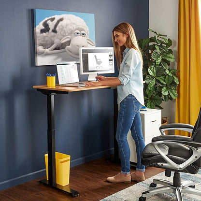 Serta Creativity Electric Height Adjustable Desk, 47" Inch Wood Desktop Sit Stand Table for Office, Work from Home Furniture, Easy to Assemble, Light Brown