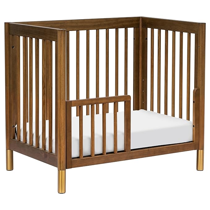 babyletto Gelato 4-in-1 Convertible Mini Crib in Natural Walnut and Brushed Gold Feet, Greenguard Gold Certified