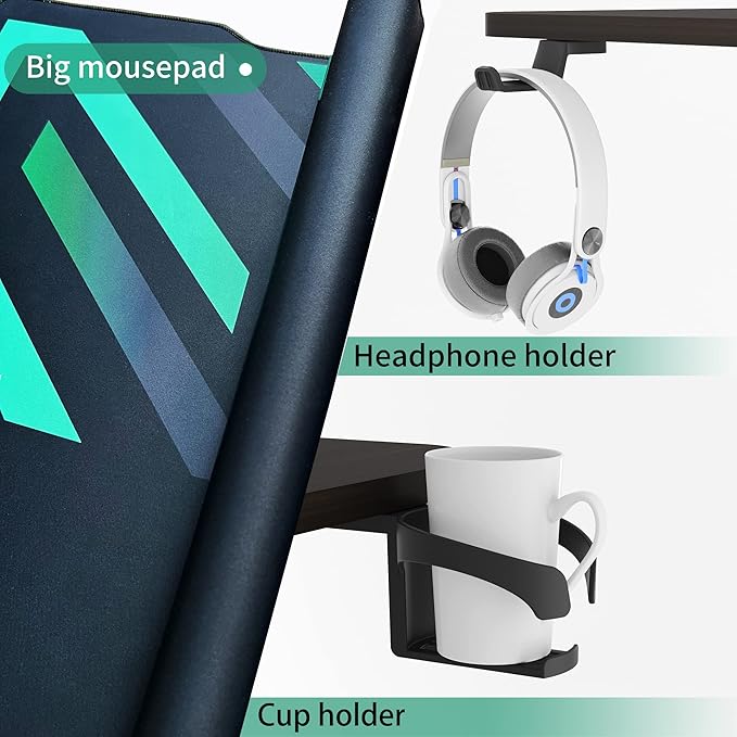 Standing Desk, L Shaped Adjustable Standing Desk, 63'' Corner Height Adjustable desk with Cup Holder, Headphone Hook, Cable Manager, and Mouse pad, Brown Panel