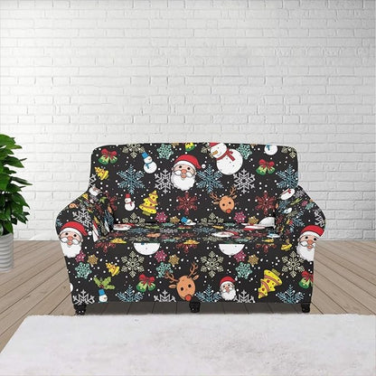 FKELYI Christmas Sofa Slipcover Santa Claus Furniture Protector Washable Easy Going Stretch Sofa Slipcover with Elastic Bottom M