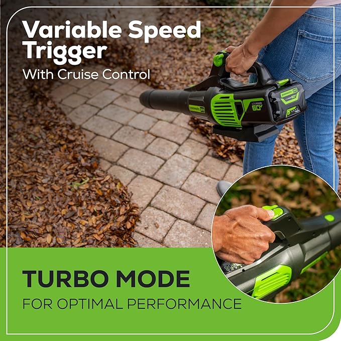 Greenworks 60V 610 CFM Cordless Leaf Blower, 2.5 Ah Battery and Rapid Charger