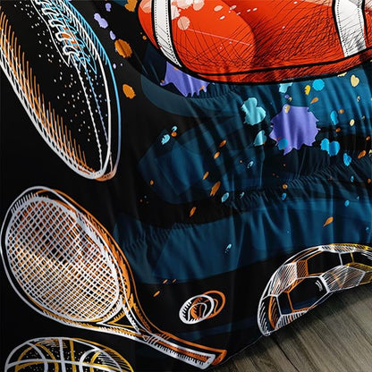 Axolotl Ball Game Bedding Set Queen,Basketball Comforter Set Sports Bedding,Volleyball Comforter Set Soccer Bedding,Football Comforter Colorful Grunge Style for Kids Boys Teens,1 Quilt 2 Pillowcases