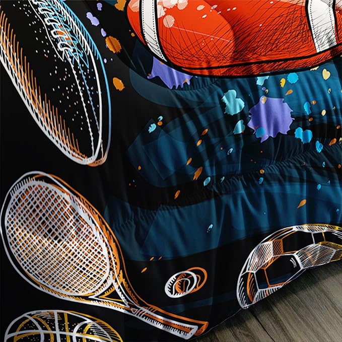 Axolotl Ball Game Bedding Set Twin,Basketball Comforter Set Sports Bedding,Volleyball Comforter Set Soccer Bedding,Football Comforter Colorful Grunge Style for Kids Boys Teens,1 Quilt 2 Pillowcases