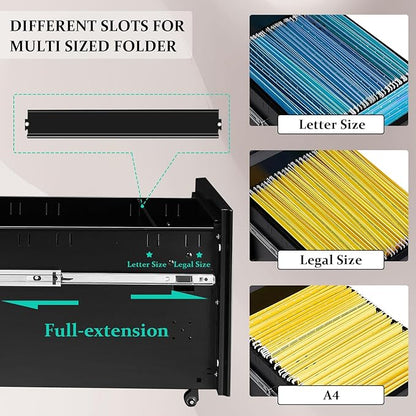 3-Drawer Mobile File Cabinets Rolling Metal Filing Cabinet for Legal & Letter File Anti-tilt Design with Lock Under Desk Office Drawers Fully Assembled Except Casters Black(Style 3)