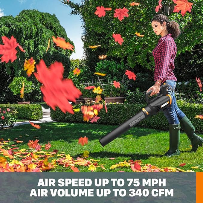 Worx 20V Cordless Leaf Blower WG547.9, Electric Blower, Powerful Turbine Fan Technology, 2-Speed Control, for One-Hand Operation, PowerShare – Bare Tool Only