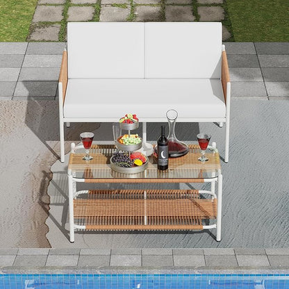 Shintenchi 2 Piece Patio Wicker Furniture Set, Outdoor Patio Furniture Rattan Conversation Set with Coffee Tables and Loveseat for Backyard, Balcony, Poolside