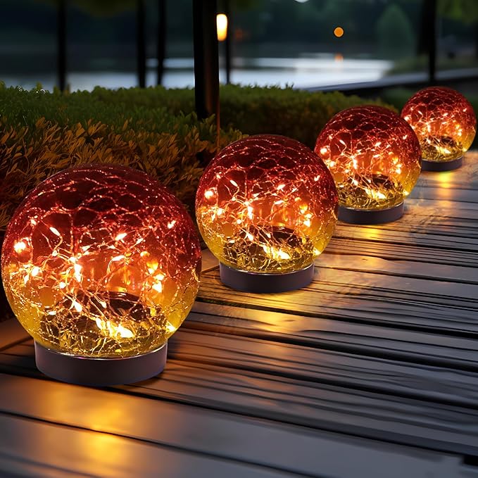 Solar Globe Lights Outdoor Waterproof-Solar Balls for Garden-Cracked Glass Ball Solar Lights Outdoor-Solar Orbs for Outside-Outdoor Decorations for Patio and Yard Lawn Backyard Decor