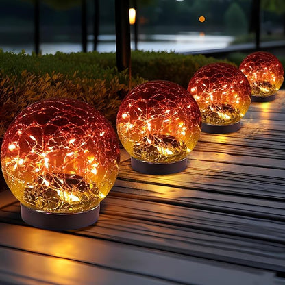 Solar Globe Lights Outdoor Waterproof-Solar Balls for Garden-Cracked Glass Ball Solar Lights Outdoor-Solar Orbs for Outside-Outdoor Decorations for Patio and Yard Lawn Backyard Decor