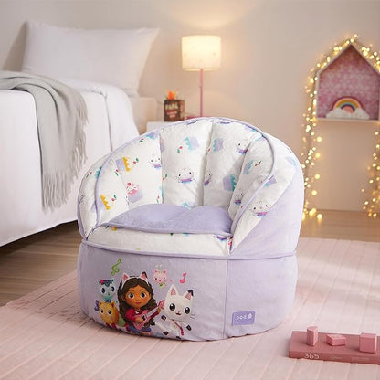 Idea Nuova Gabbys Dollhouse Purple Round Bean Bag Chair for Kids, Ages 3+, Large