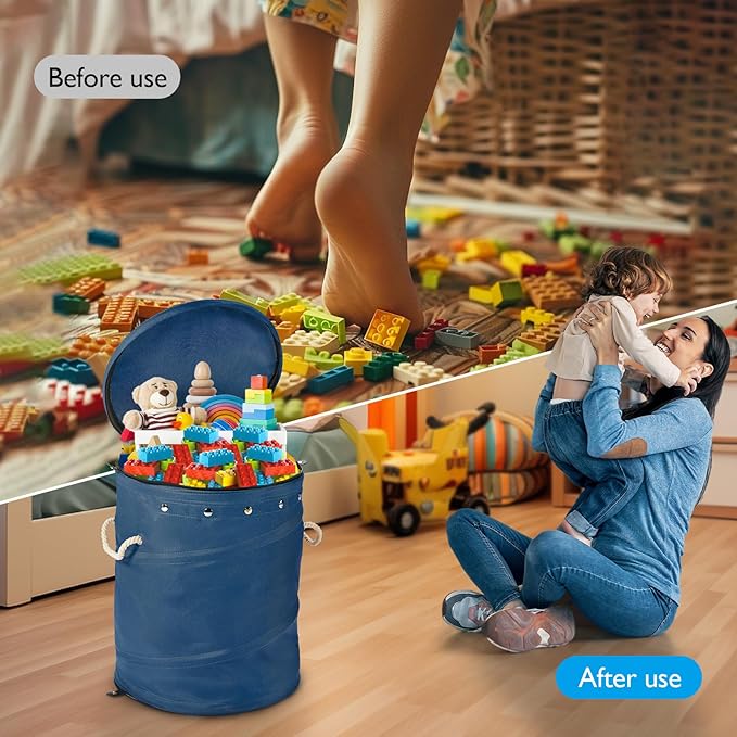 Toy Storage Basket + Play Mat for Kids Toy Chest Organizer Toy Box for Toddlers Boys Girls Kids Toy Storage Organizer Storage Bins with Lids Large Toy Box Living Room Nursery Playroom (Blue)