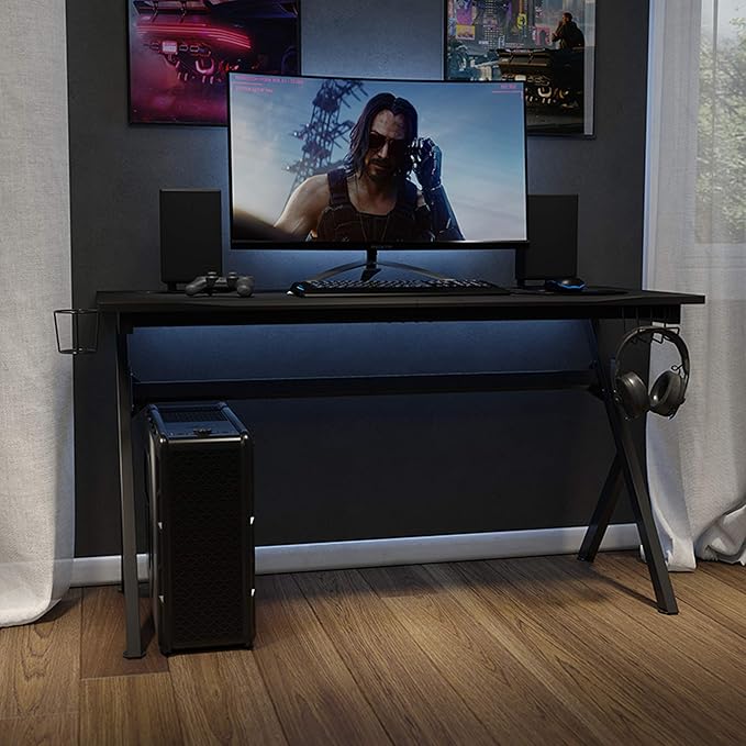 Flash Furniture Duncan 55" x 24" Extra Large Gaming Desk with Headphone Hook and Cup Holder - Free Mouse Pad