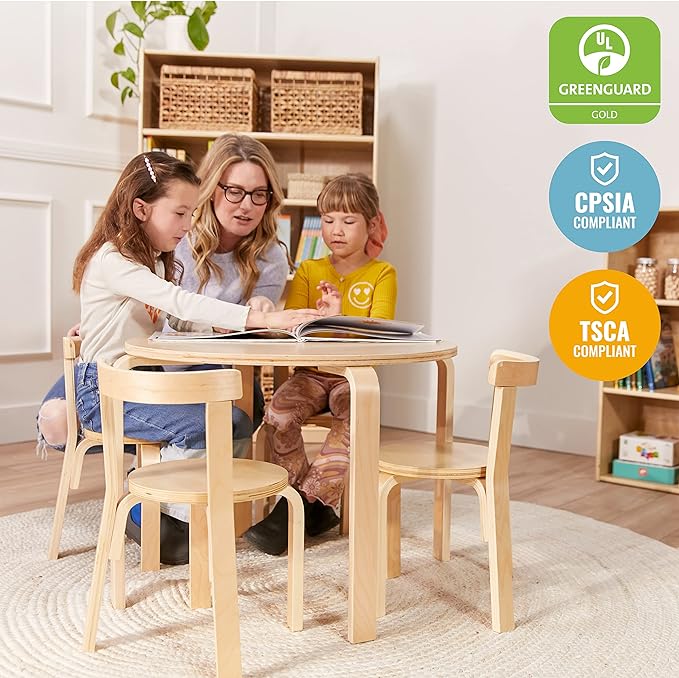 ECR4Kids ECRKids Seating, 5-Piece Table and Chairs Set, Natural