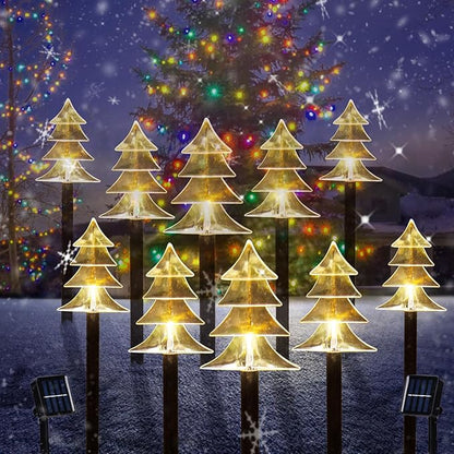 ILLUMINEW Christmas Solar Pathway Lights, Set of 10 Waterproof Landscape Christmas Lights, Stake Christmas Decorations, LED Lights for Yard Lawn Patio Walkway Decor (10PCS-Warm White-Tree)