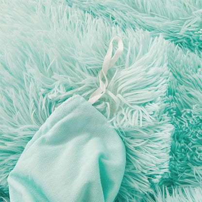 FOPPA Green fluffy Comforter Cover Set king- Ultra Soft fluffy green Bedding Sets 3 Pieces (1 Duvet Cover + 2 Pillow case) green fluffy bed set (Mint Green, King)