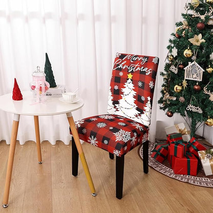 U'Artlines Christmas Chair Covers Set of 6, Removable Washable Merry Christmas Dining Chair Seat Covers Stretch Protector Slipcovers for Dining Room Kitchen Holiday Party Decor, Red Buffalo Plaid