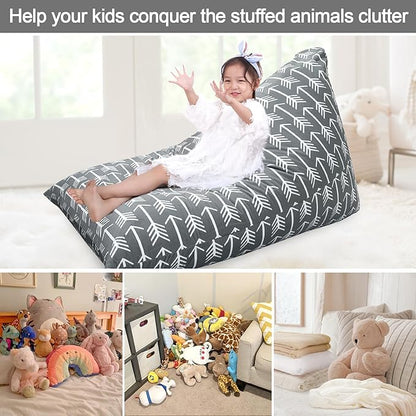 Jorbest Stuffed Animal Storage Bean Bag Chair for Kids and Adults, Bean Bag Stuffed Animal Storage, Stuffed Animal Bean Bag Velvet Stuffie Seat - Cover ONLY (Grey with White Arrows 200L/52 Gal)