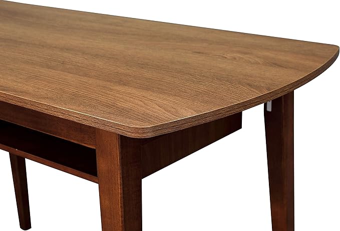 Modern Design By Crafts & comfort Monza Computer Desk, Mid Century Desk with Recessed Drawers, Writing Desk for Small Area - Walnut/Walnut