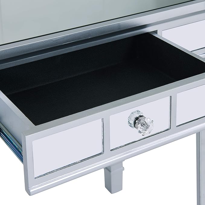SEI Furniture Glenview Glam Mirrored Writing Desk w/ Drawers, Matte Silver