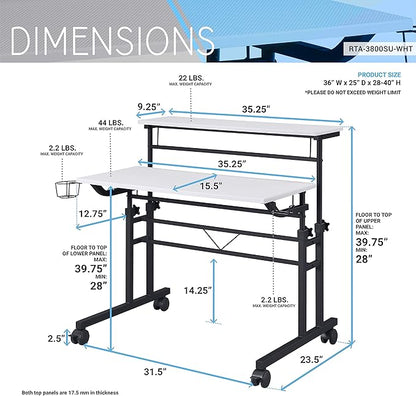 NicBex Laik-DW-00049-DX Desks, 35.25" W x 25" D x 28" H, White+Black
