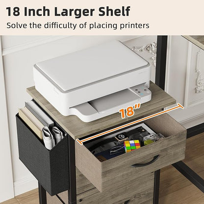 3 Drawer File Cabinet with 18'' Extended Board, Fabric Drawer, Mobile Filing Cabinet Fits A4/Letter Size Files, Rolling Printer Stand with Storage Bag, File Cabinet for Home Office, Grey