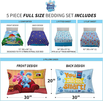 Franco Kids Bedding Super Soft Comforter and Sheet Set, 5 Piece Full Size, Blues Clues