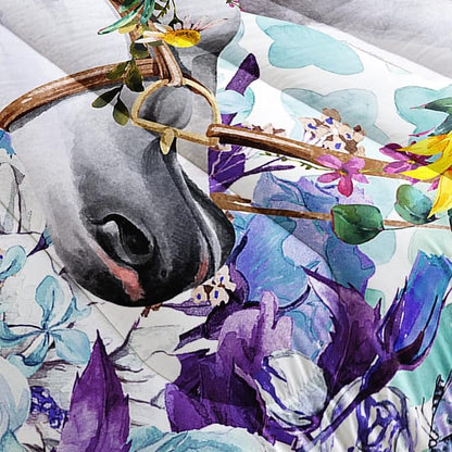 Kid Sunflower Horse Comforter Set 3Pcs Rose Butterfly Retro Horse Bedding Set for Boys Girls Adult, 1 Comforter + 2 Pillowcases