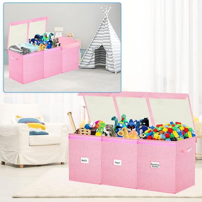 Large Toy Box Chest,Big Toy Storage Organizer,Storage Bins with Lids,Stuffed Animal Storage,Toy Bins for Kids Extra Large,Toddlers,Baby,Girls,Nursery,Living room,playroom(Pink)