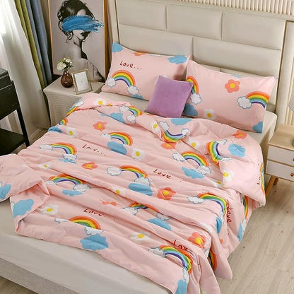 3PCS Rainbow Comforter Set Full, Cute Pink Full Size Flower Cloud and Rainbow Comforter Aesthetics, Super Soft and Comfort Microfiber, Kawaii Girls’ Bedroom Decor for Kids, Teens, Children, Women